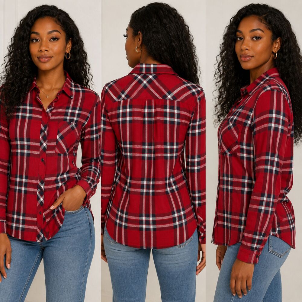 Rails Hunter Carmine Burgundy Striped Button Down Long Sleeve Blouse Size Small